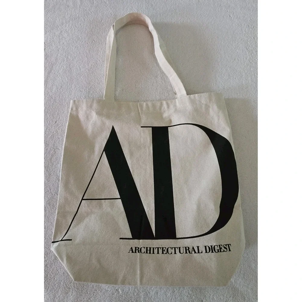 Architectural Digest AD Logo Canvas Tote Bag Natural Beige with Black Lettering